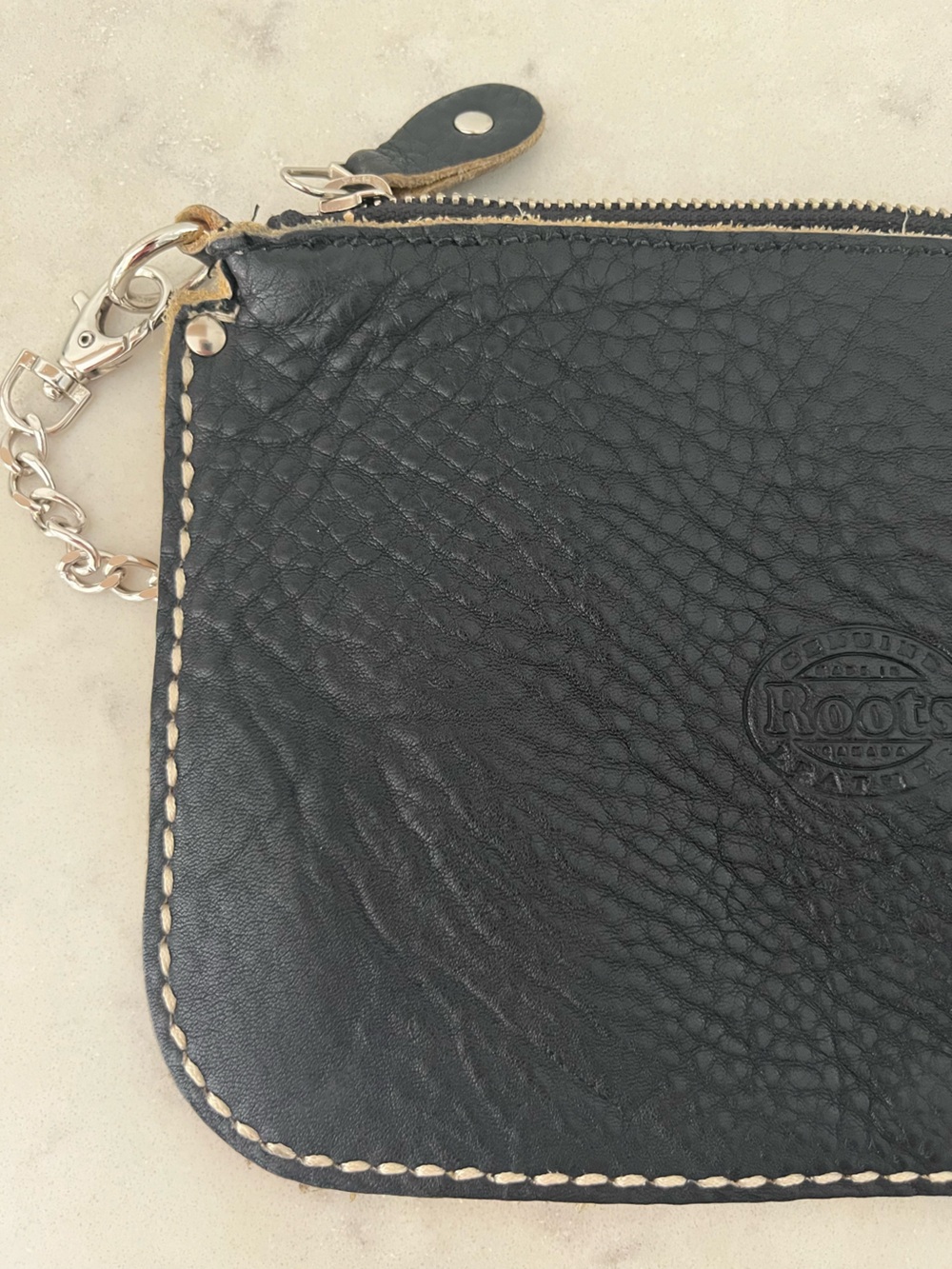 Roots Pebbled Black Leather Crossbody Chain Bag - Picture 9 of 9